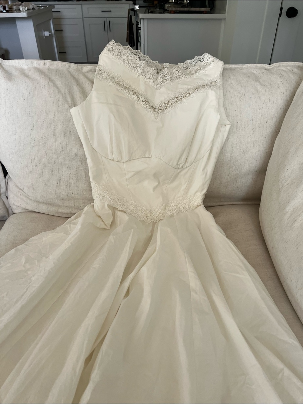 House of CB Scarlett White Cotton Lace Trim Waist Cinch Midi Dress